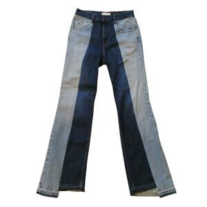Rentrayage Two-Toned Patchwork Straight Leg Upcycled Denim Jeans Women Small